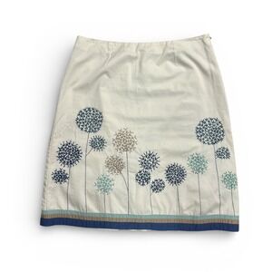 Boden Womens White Cotton Embroidered Floral A-Line  Skirt US 12L W6437